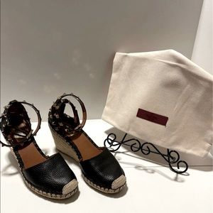 Valentino Rockstud wedge espadrilles in black leather in size 37